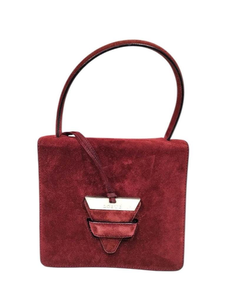 Loewe Burgundy Suede Barcelona Handbag